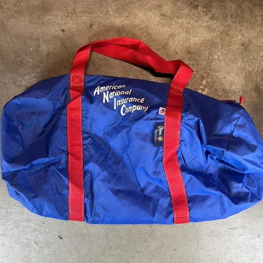 Vintage 90s American National Insurance Company blue duffle bag